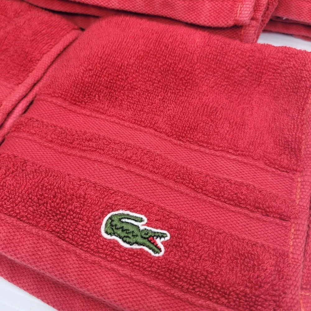 Lacoste Croc Red 100% Cotton Bath, Hand Towel & Washcloth Set